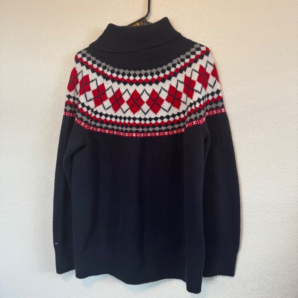 Tommy Hilfiger Sweater‎ XL Navy Blue Fair Isle Argyle Turtleneck Knit